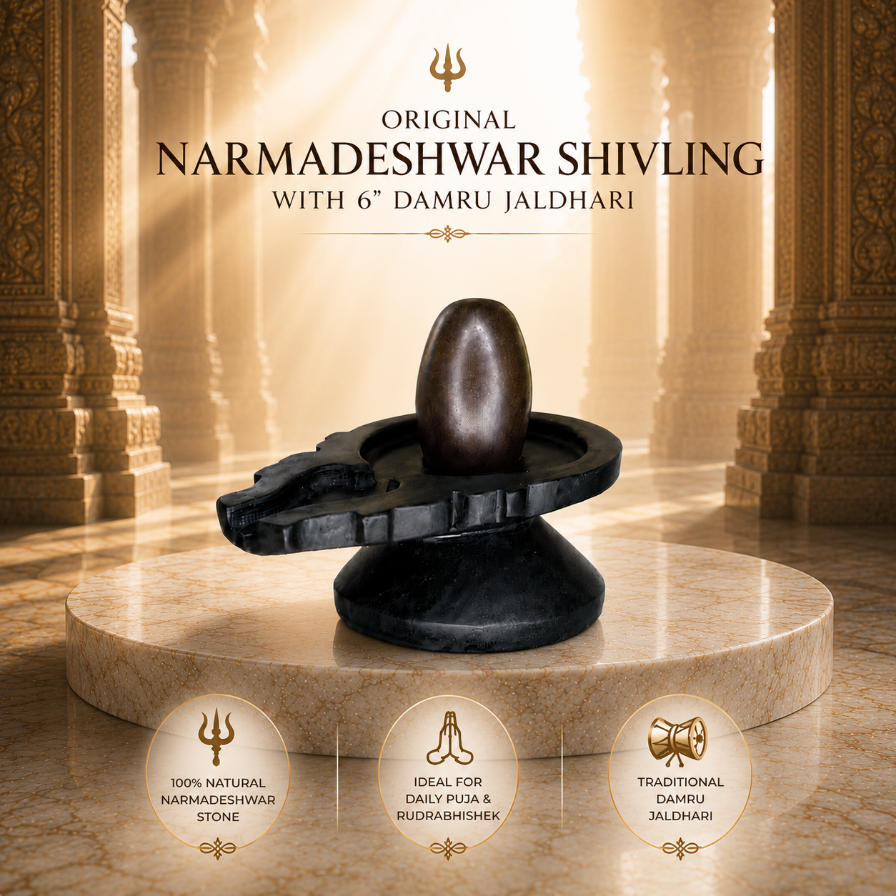 3 Inch Original Narmadeshwar Shivling with 6 Inch Damru Jaldhari