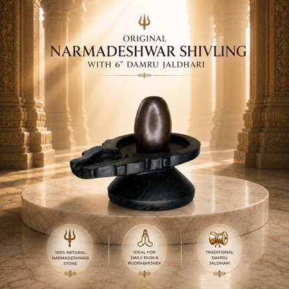 3 Inch Original Narmadeshwar Shivling with 6 Inch Damru Jaldhari