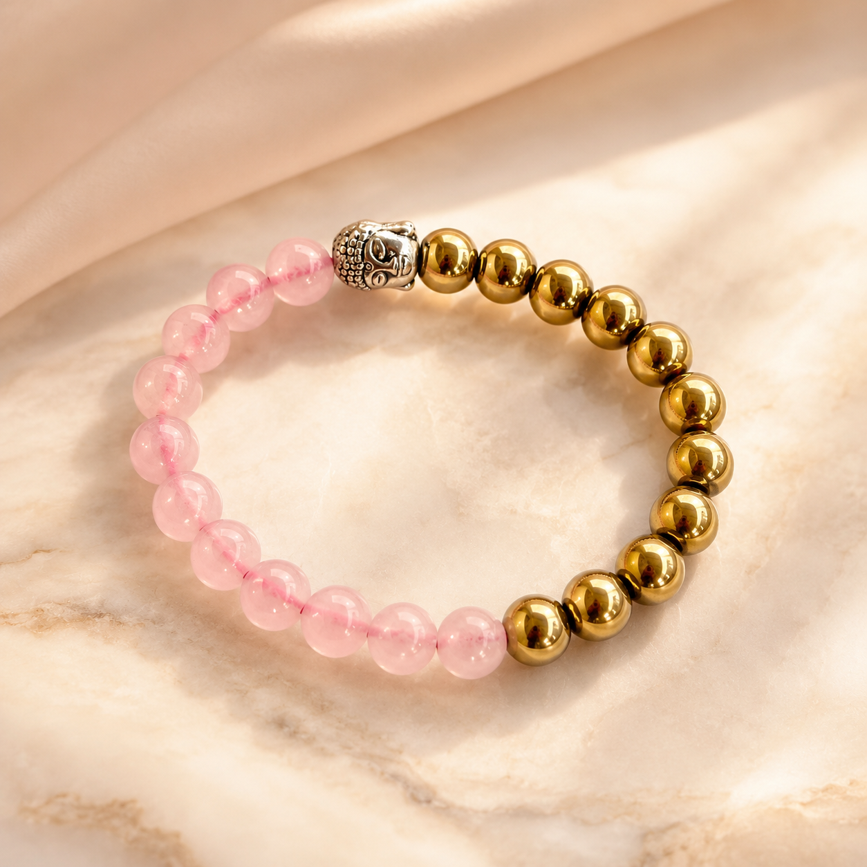Rose Quartz , Pyrite Bracelet