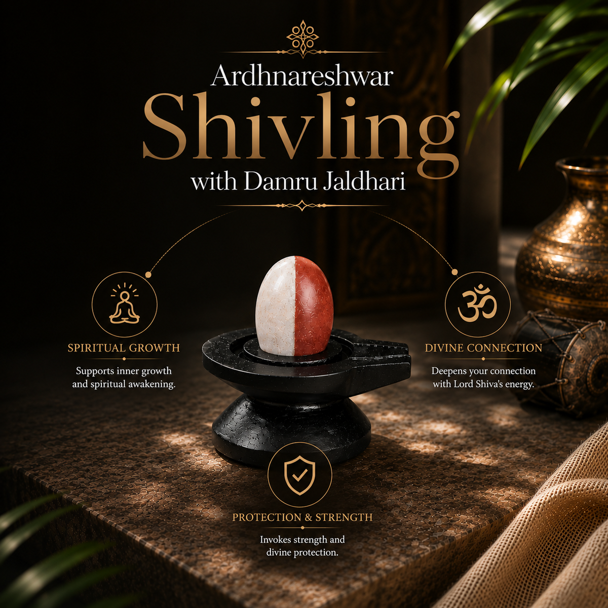 2 Inch Original Ardhanarishwar Narmadeshwar Shivling with 4 Inch Jaldhari