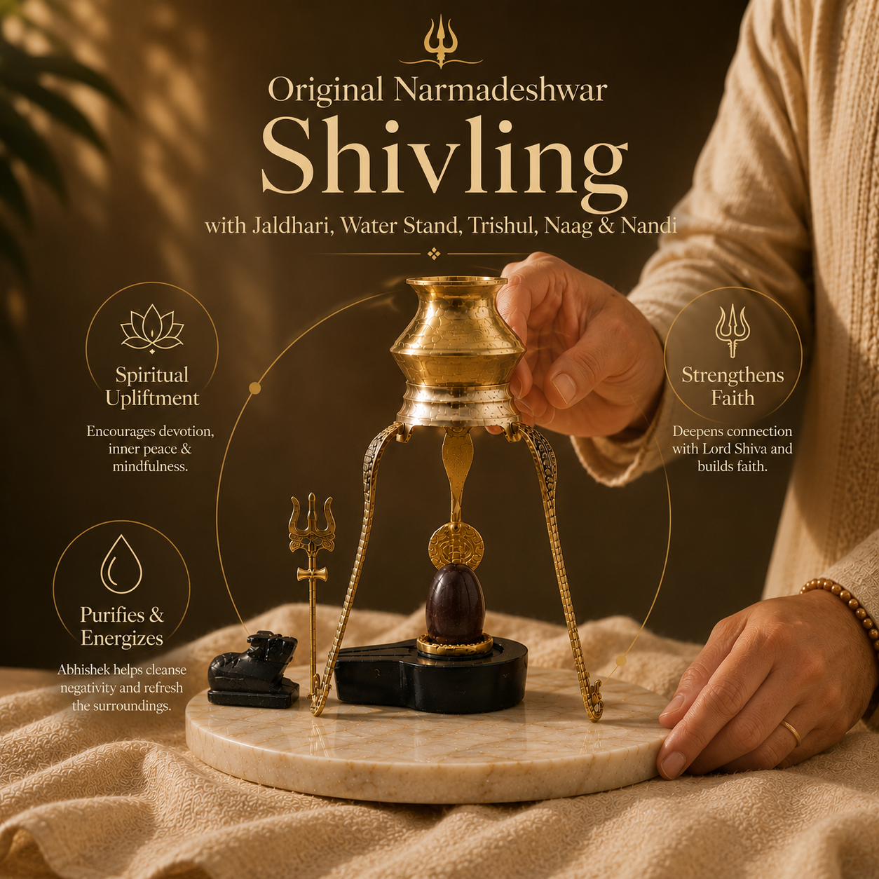 2 Inch Original Narmadeshwar Shivling with Jaldhari, Water Stand, Trishul, Naag & Nandi