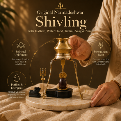 2 Inch Original Narmadeshwar Shivling with Jaldhari, Water Stand, Trishul, Naag & Nandi