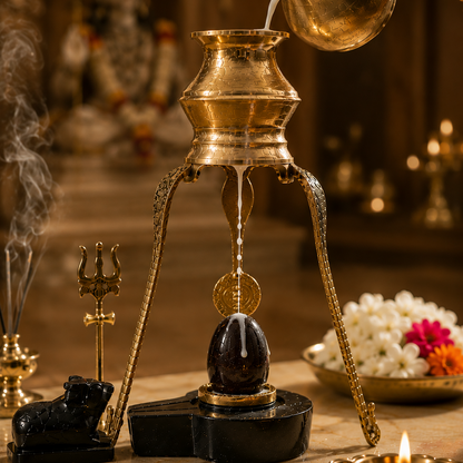 2 Inch Original Narmadeshwar Shivling with Jaldhari, Water Stand, Trishul, Naag & Nandi